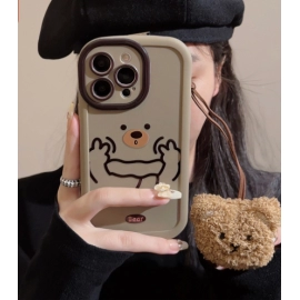 Minimalist ins teddy bear emoji apple 15 phone case iPhone 14 strap 11 suitable for 13 Pro  Max Han Feng 12
