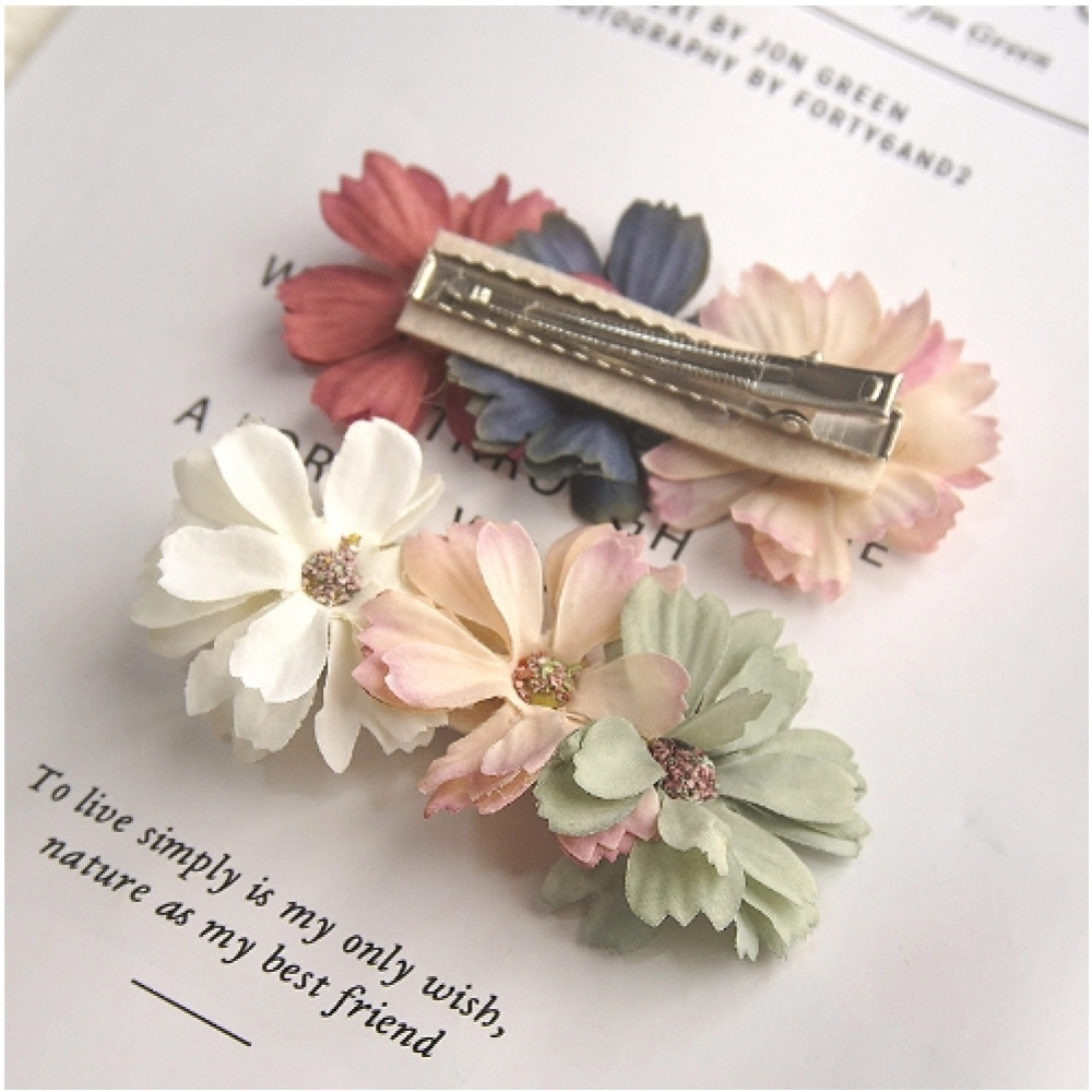 Korean version of women's hair clip with thin forest style fairy headwear, versatile flowers, summer duckbill in stock